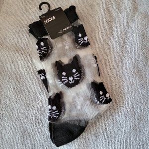 ⚡3/$15⚡ *NEW* FOREVER 21 Cat Face Whiskers Women's Sheer Black & White Socks O/S